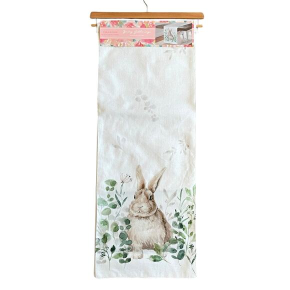 Spring Gatherings Floral Bunny Rabbit Table Runner 14x72 Spring Easter White New - Picture 8 of 9